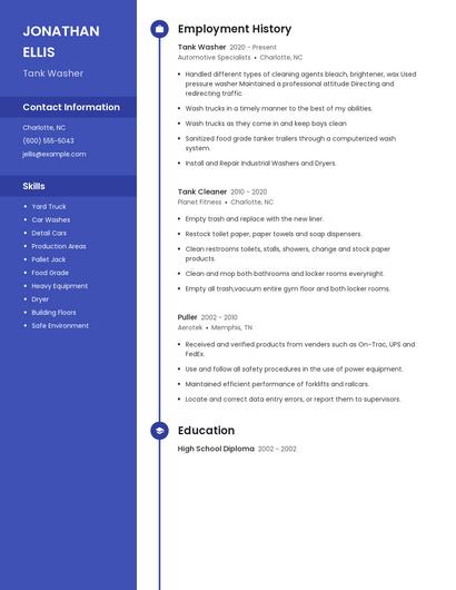 Tank Washer Resume