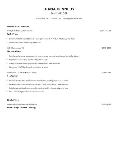 Tank Welder Resume