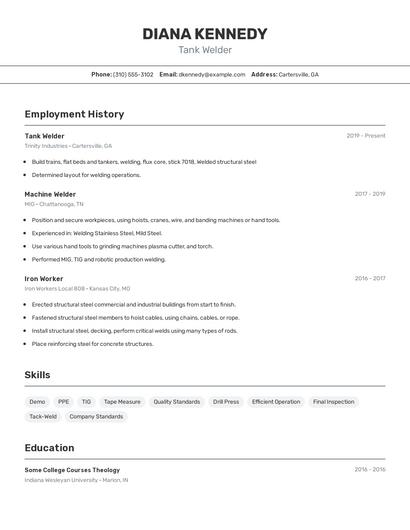 Tank Welder Resume