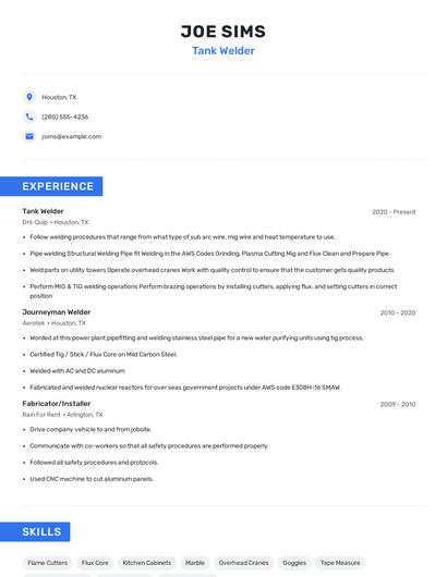 Tank Welder Resume
