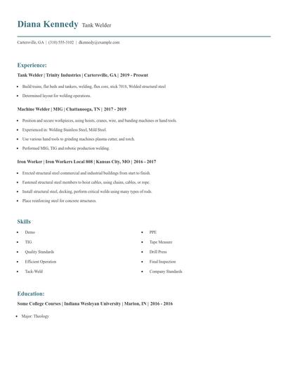 Tank Welder Resume