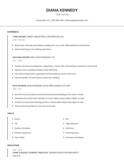 Tank Welder Resume