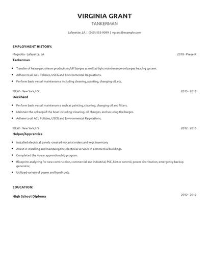 Tankerman Resume