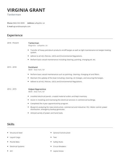 Tankerman Resume