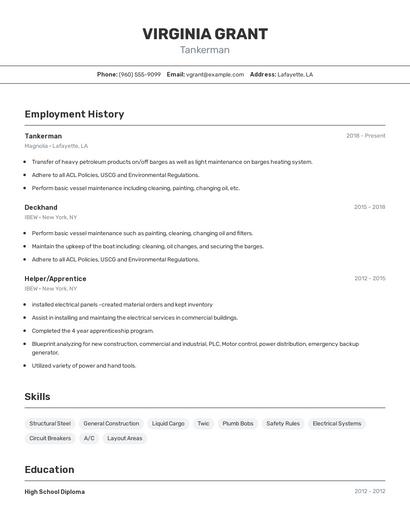 Tankerman Resume
