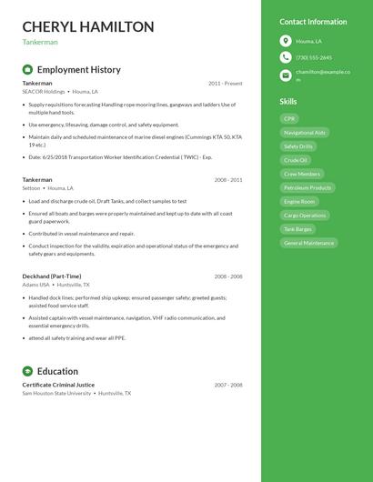Tankerman Resume