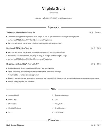 Tankerman Resume