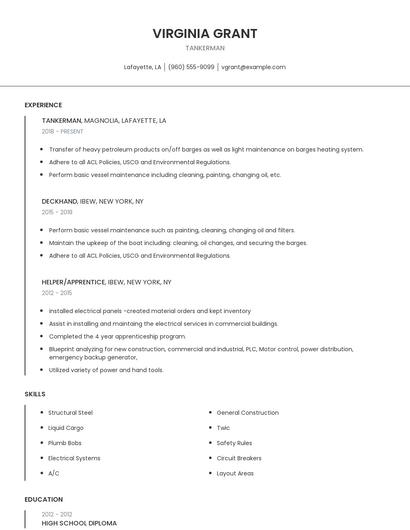 Tankerman Resume