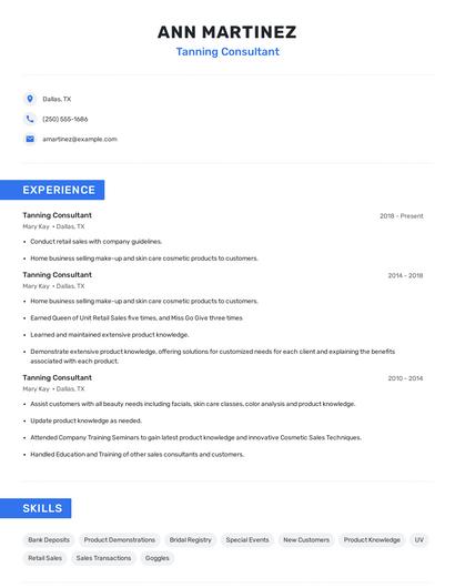 Tanning Consultant Resume