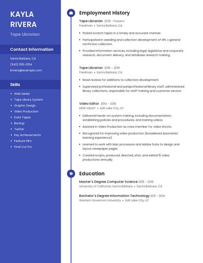 Tape Librarian Resume