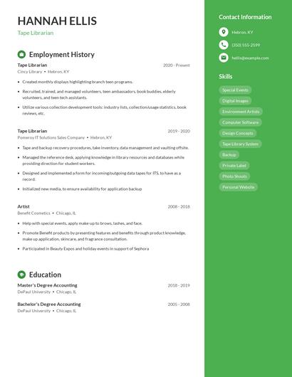 Tape Librarian Resume