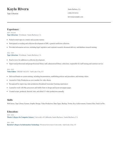 Tape Librarian Resume