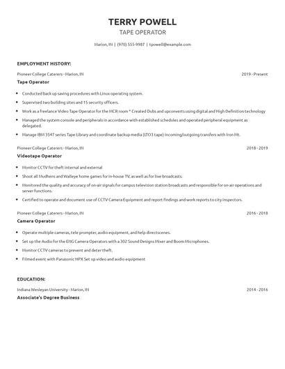 Tape Operator Resume