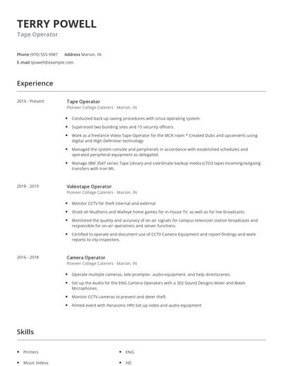 Tape Operator Resume