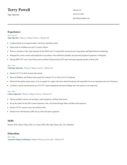Tape Operator Resume