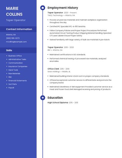 Taper Operator Resume