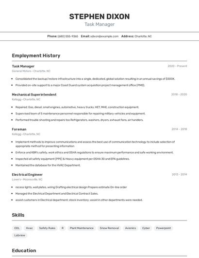 Task Manager Resume