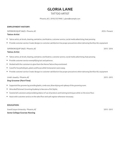 Tattoo Artist Resume