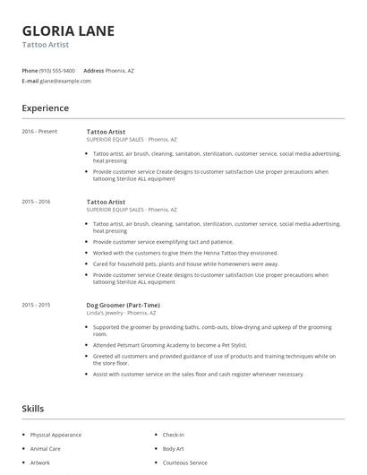 Tattoo Artist Resume
