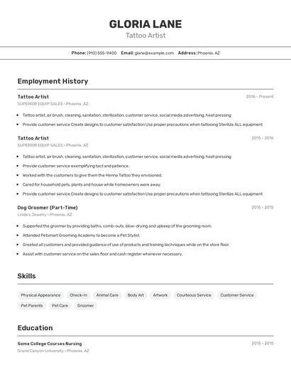 Tattoo Artist Resume