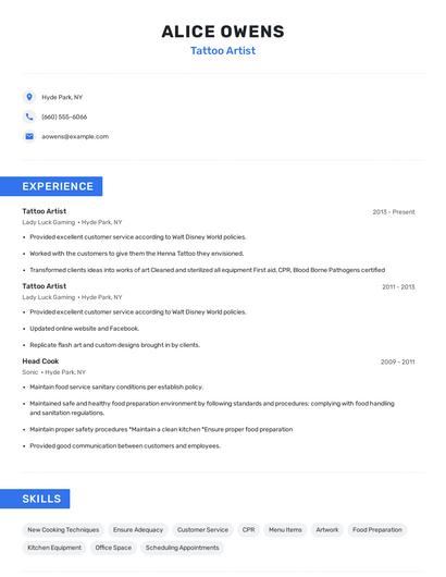 Tattoo Artist Resume