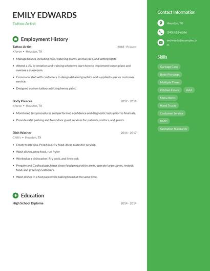 Tattoo Artist Resume