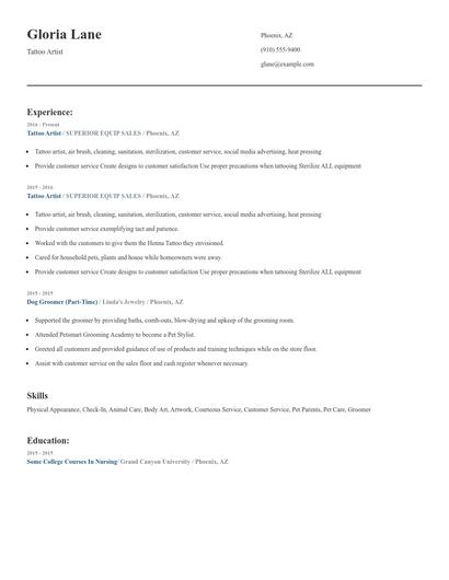 Tattoo Artist Resume