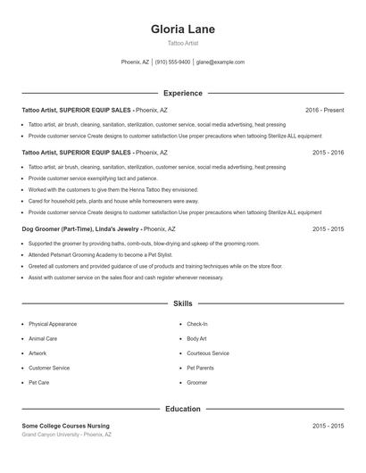 Tattoo Artist Resume