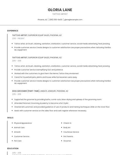 Tattoo Artist Resume