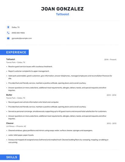 Tattooist Resume