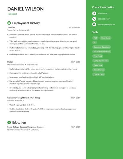 Tattooist Resume