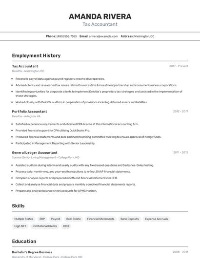 Tax Accountant Resume