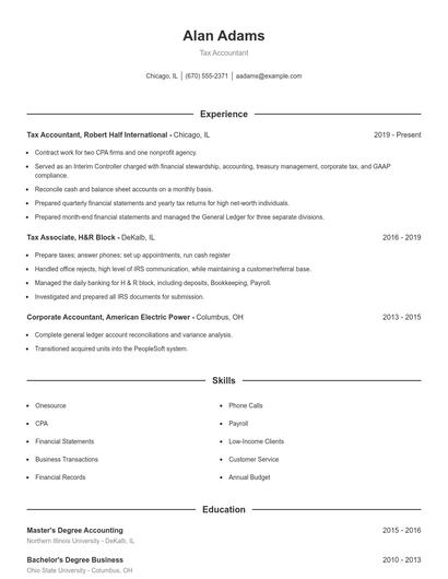 Tax Accountant Resume