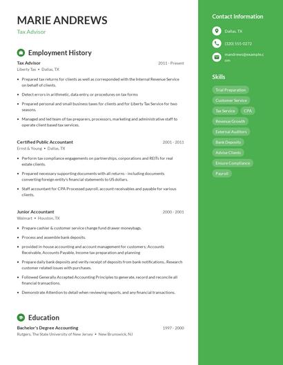 Tax Advisor Resume