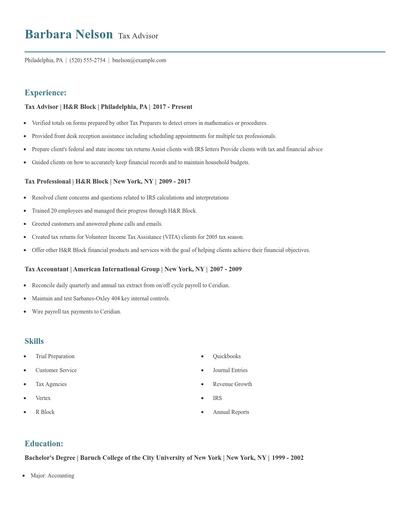 Tax Advisor Resume