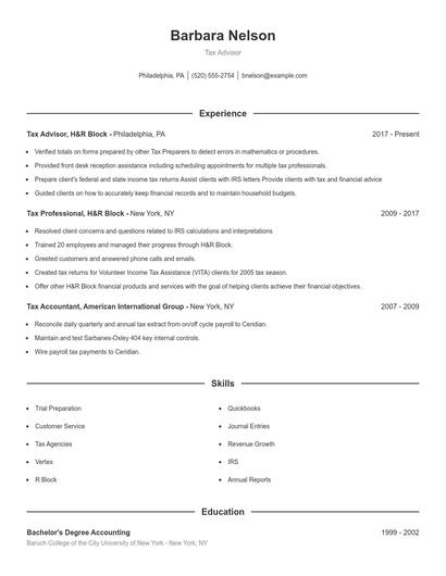 Tax Advisor Resume