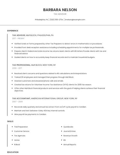 Tax Advisor Resume