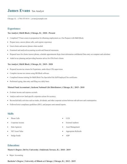 Tax Analyst Resume