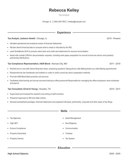 Tax Analyst Resume