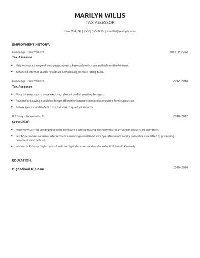 Tax Assessor Resume