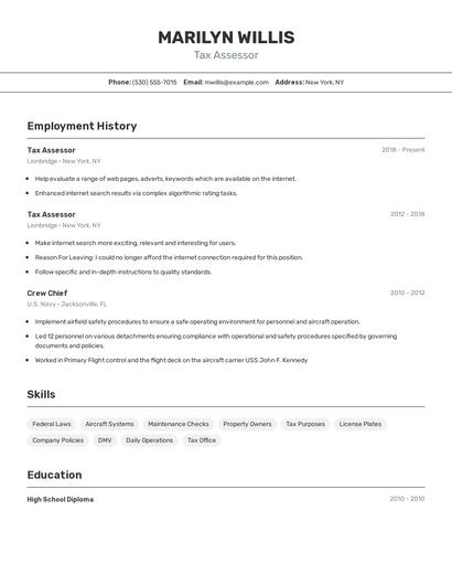 Tax Assessor Resume