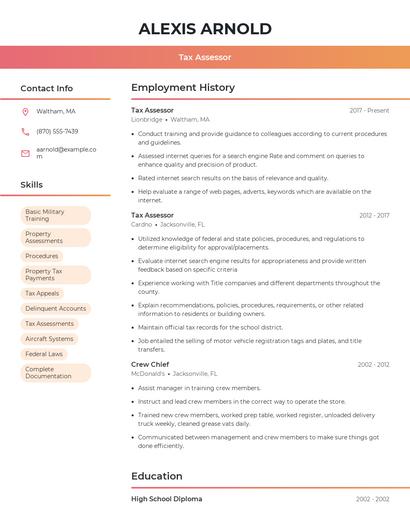 Tax Assessor Resume
