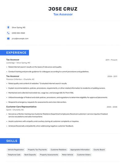 Tax Assessor Resume