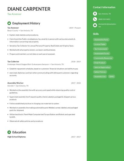 Tax Assessor Resume