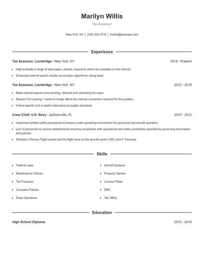 Tax Assessor Resume