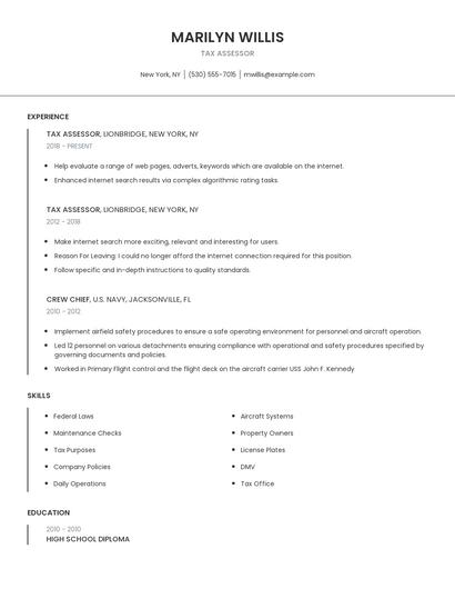 Tax Assessor Resume