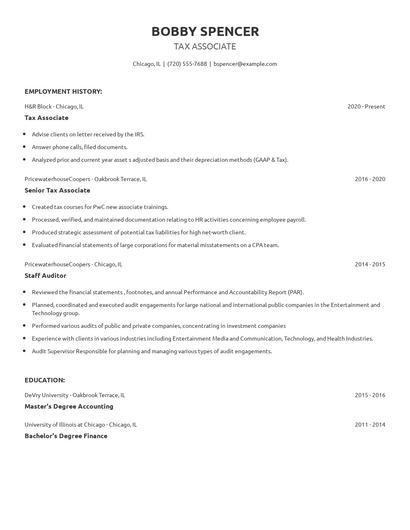 Tax Associate Resume