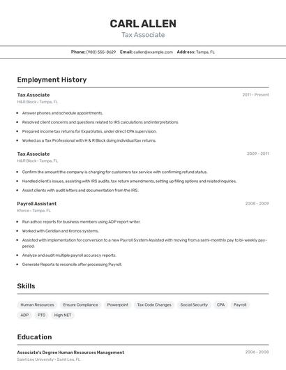 Tax Associate Resume
