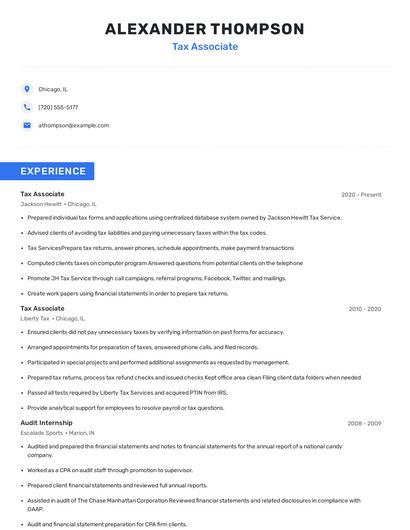 Tax Associate Resume