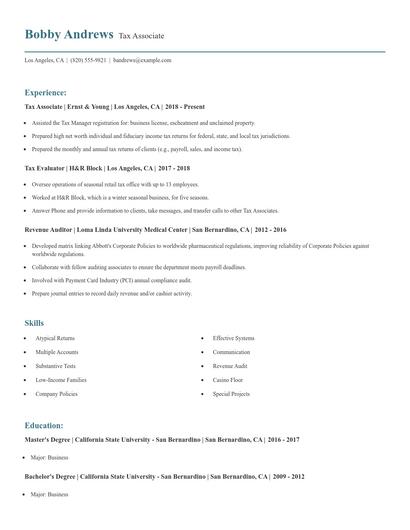 Tax Associate Resume